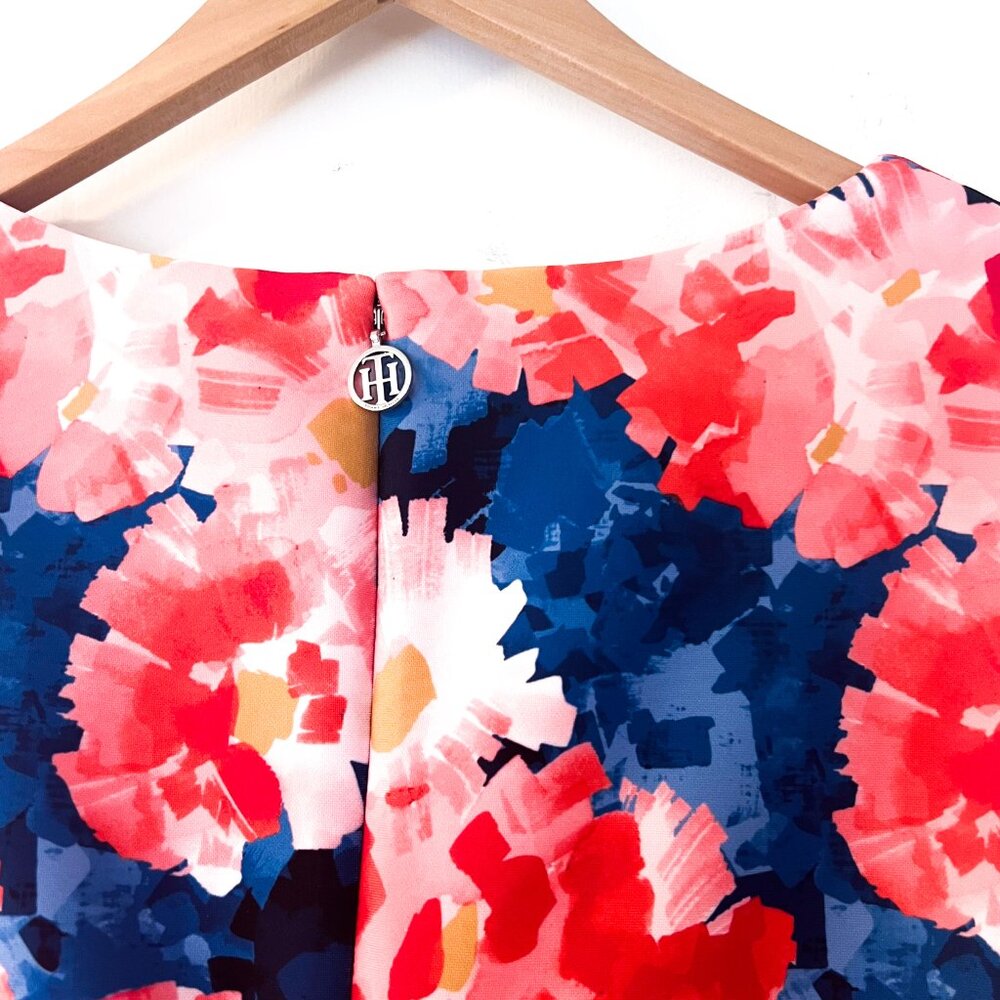 Tommy Hilfiger navy floral scuba sheath dress! Size 12 Navy blue red pink - Picture 5 of 11